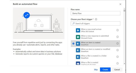 SharePoint when an item is created