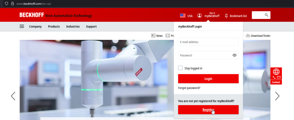 Beckhoff account registration