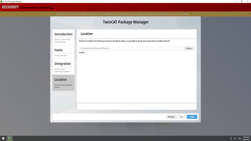 TwinCAT Package Manager 'Location' tab