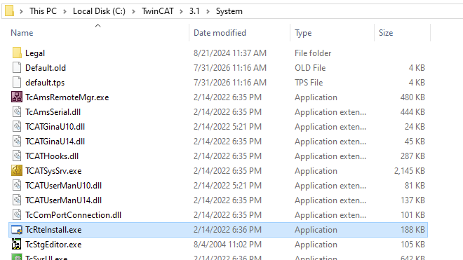 Local TwinCAT installer