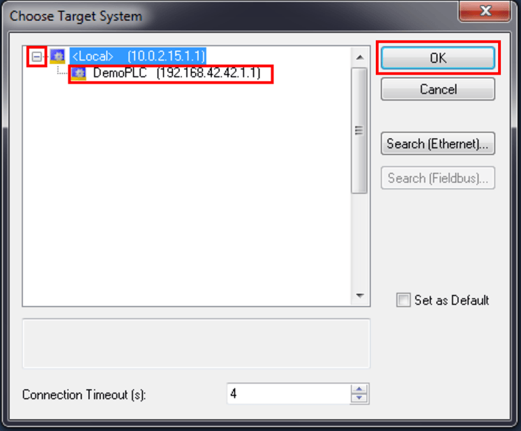 'Choose Target System' Beckhoff IPC