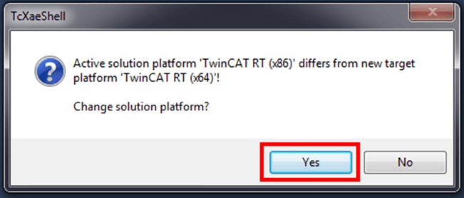 TcXaeShell window 'Yes' button selected