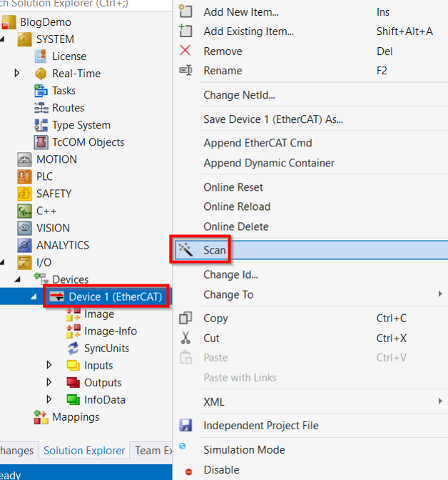 EtherCAT device scan