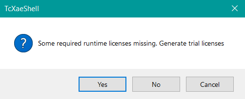 Beckhoff PLC programming trial license window