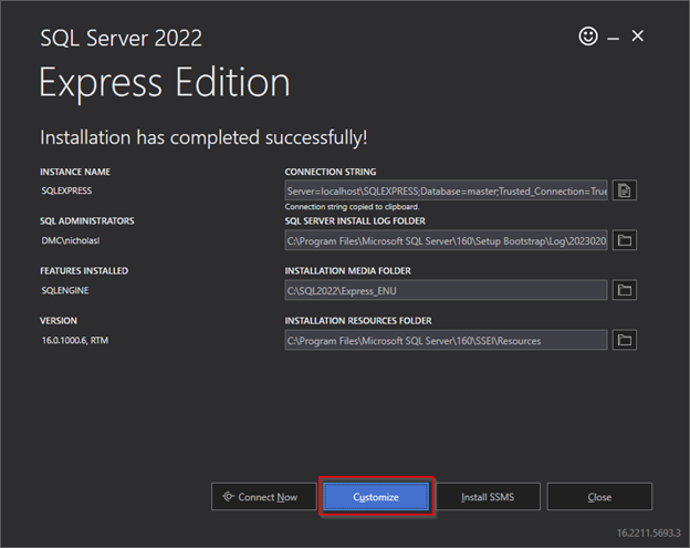 SQL Server 2022 Customize