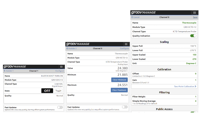 groov Manage interface with many channels