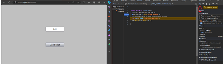 debugger resume script