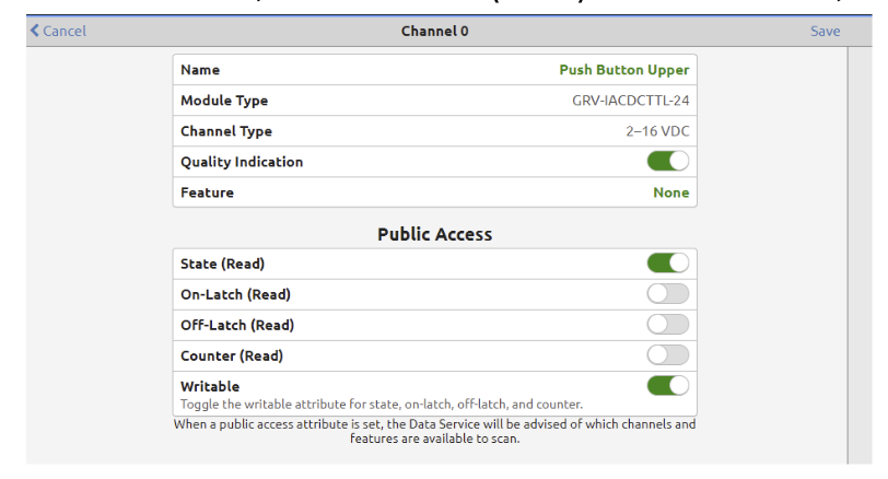 OPC UA server I/O public access screen