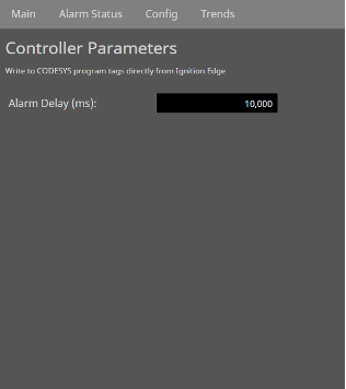 Controller parameters scren
