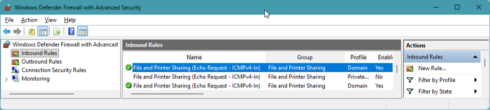 Windows Defender Firewall interface