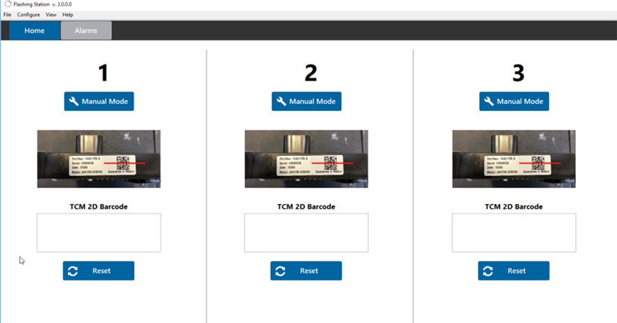 A flashing station UI with three parts