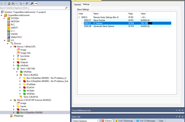 Setup IP address in Cognex's dataman setup tool