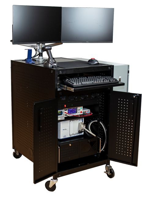 End of line test system in cabinet with monitors