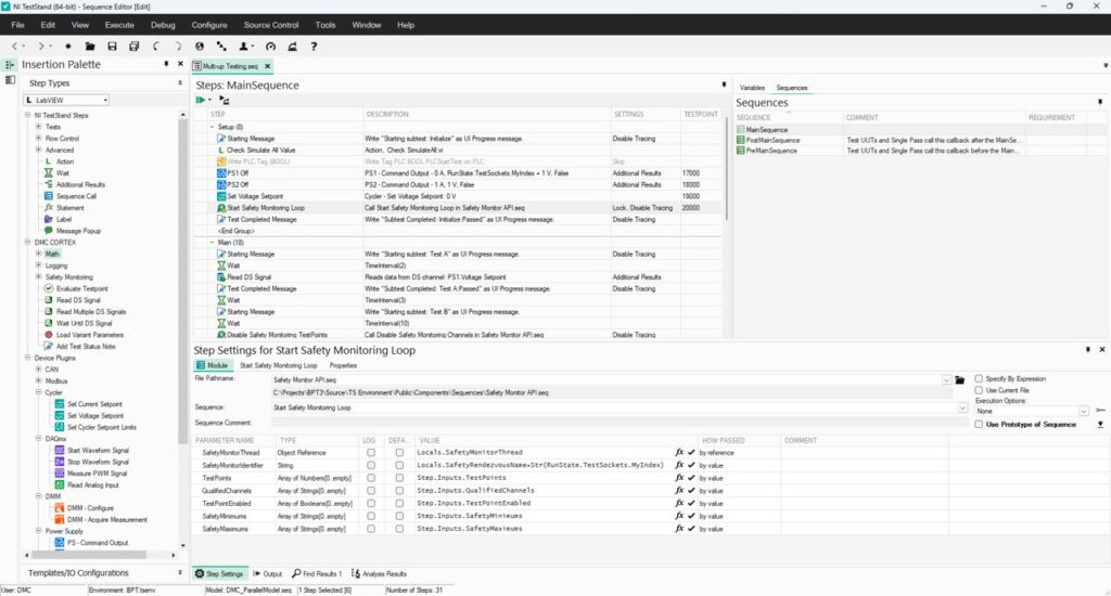 Figure 5: BPT Engineering Environment (Built into NI TestStand via Extensions)