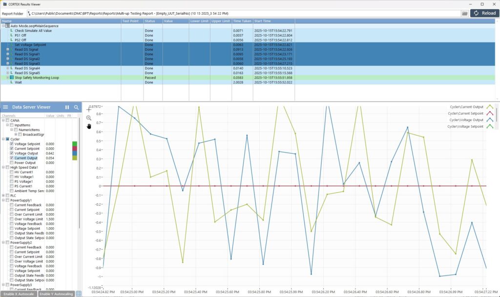 Figure 8: DMC BPT Results Viewer Tool that combines TestStand Report Results with Continuously Acquired Data