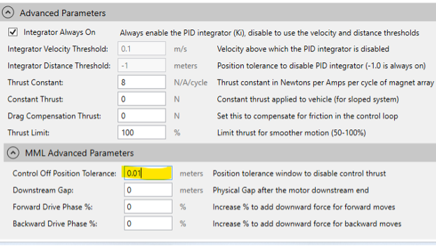 MagneMotion advanced parameters interface