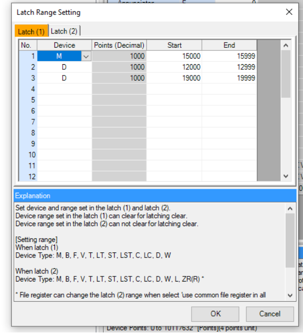 GxWorks3 Latch Range Setting Screen
