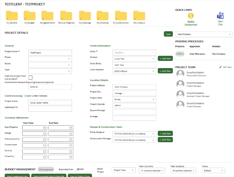 SharePoint interface for budget management