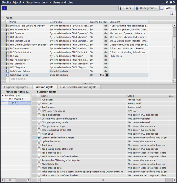 Web server user role