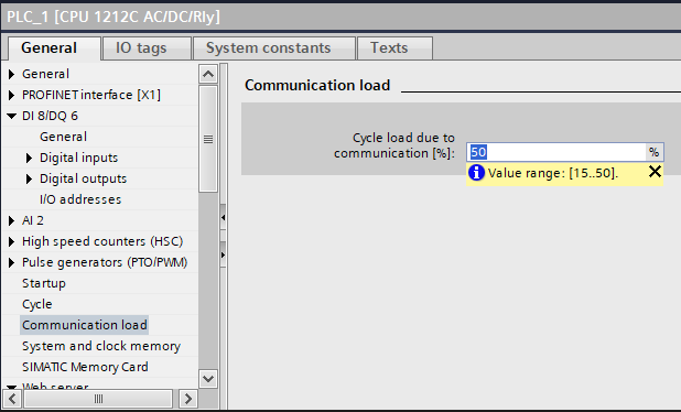 PLC communication load
