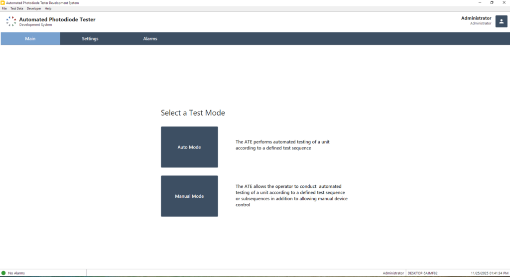 Automated photodiode tester test mode