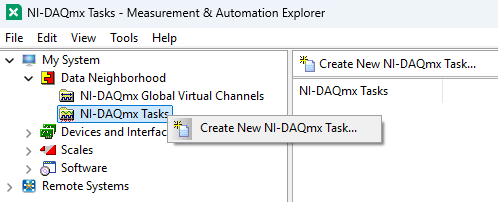 Create New DAQmx Task display