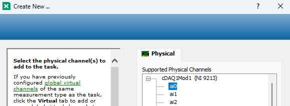 Select Physical Channel display