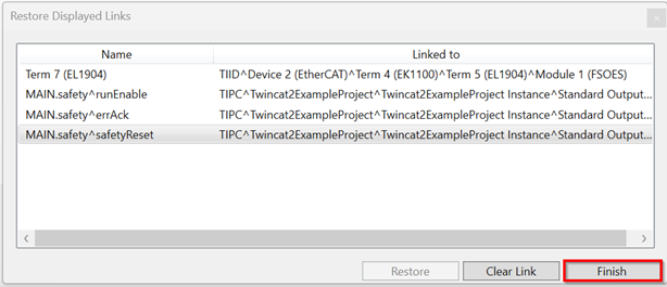 TwinCAT restore displayed links