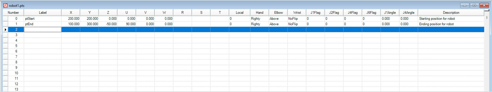Industrial automation or CAD software, defining coordinates and orientations for a robotic arm.