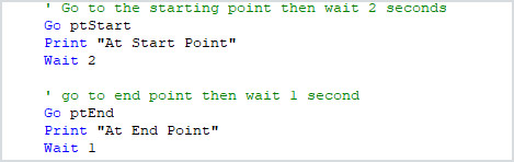 Code snippet describes a simple sequence for controlling a robotic arm or automated system using SPEL+