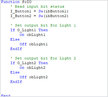 Function handling the synchronization between logical program variables and physical input/output (I/O) hardware