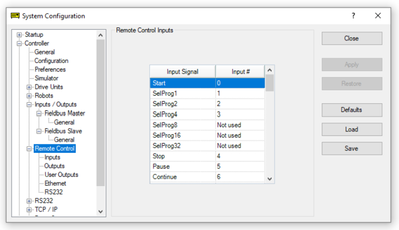 Epson RC+ System Configuration 'Remote Control' tab