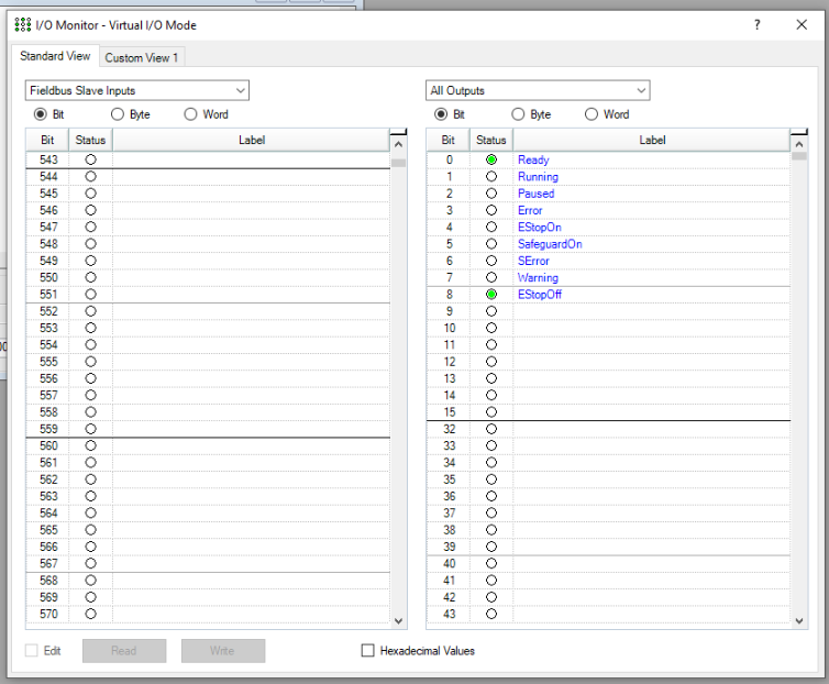 Epson RC+ I/O Monitor window