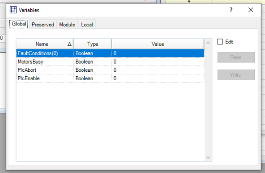 Epson RC+ Display Variables window