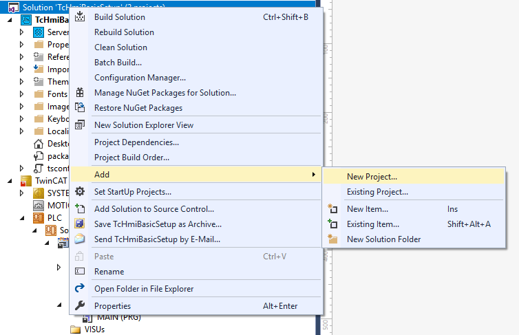Context menu in Microsoft Visual Studio, a widely used integrated development environment (IDE) for software engineering.
