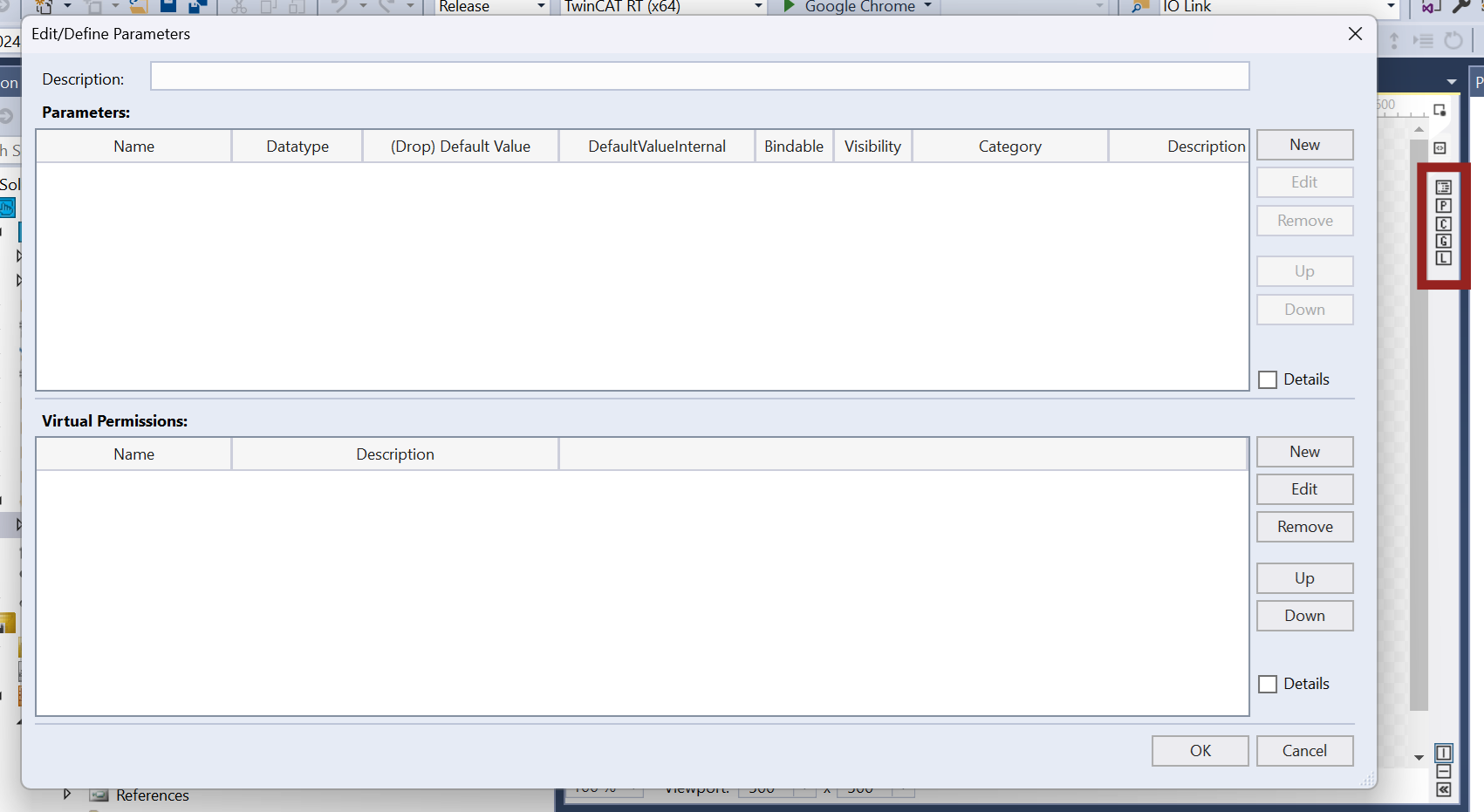 Dialog box used to define parameters for a UserControl in TwinCAT HMI, allowing for custom, reusable interface elements.
