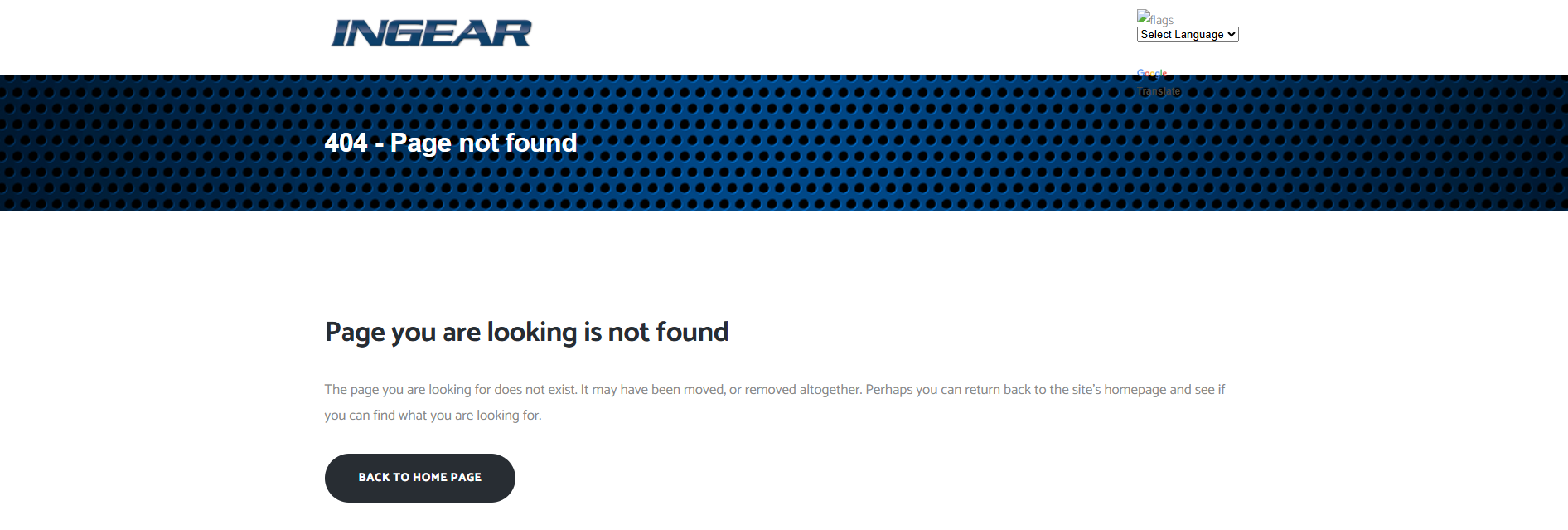 404 page for InGear NET.LOGIX landing page.