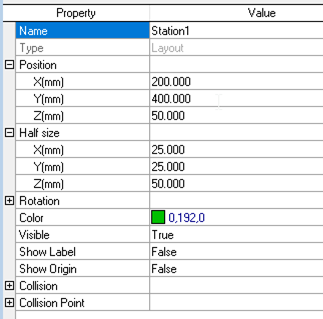 Screenshot of a table showing different values representing the robot's position in Station 1.
