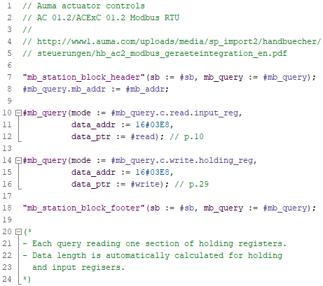 Image displaying a function block (FB) configuration for a Modbus master communication setup in Siemens TIA Portal.