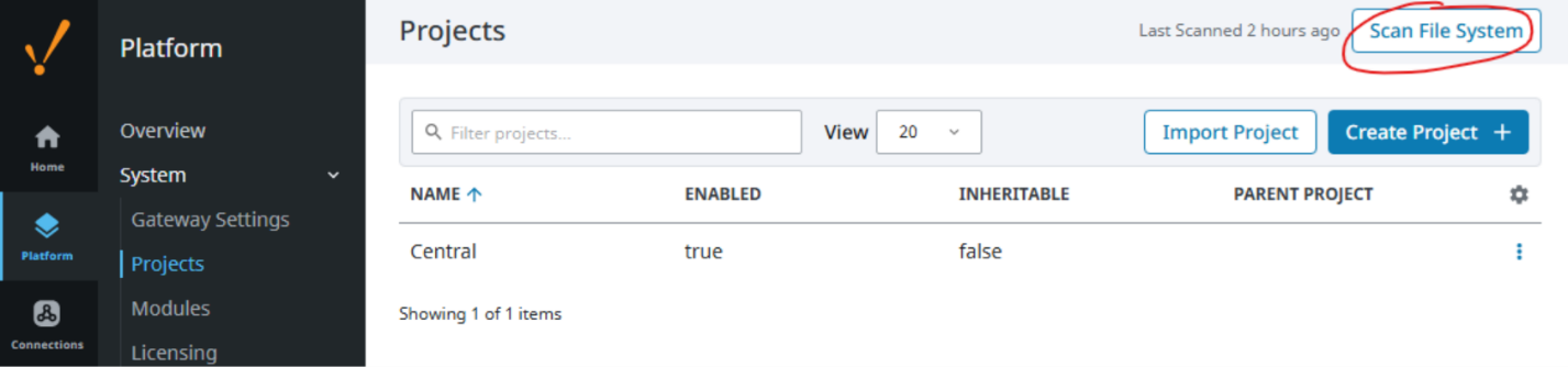 Screenshot of the Projects section of Ignition.