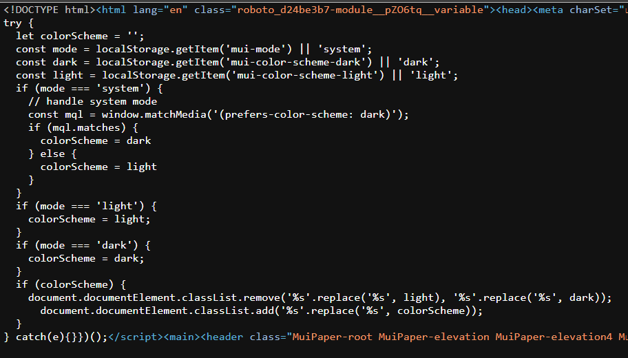 Screenshot of a JavaScript code snippet manages theme switching between light and dark modes for a webpage.