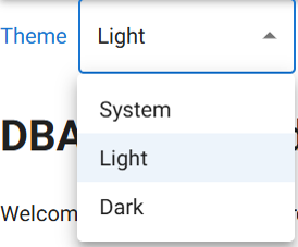 Image displaying a drop-down menu for selecting a user interface Theme with "Light" selected.