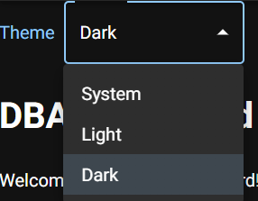 Image displaying a drop-down menu for selecting a user interface Theme with "Dark" selected.