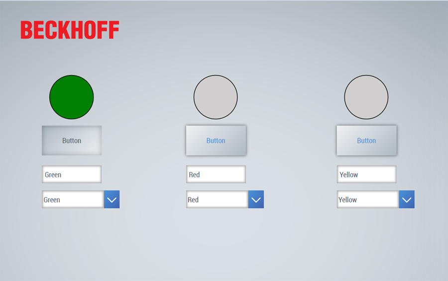 Image of Beckhoff TwinCAT HMI Live-View interface displaying a green indicator.