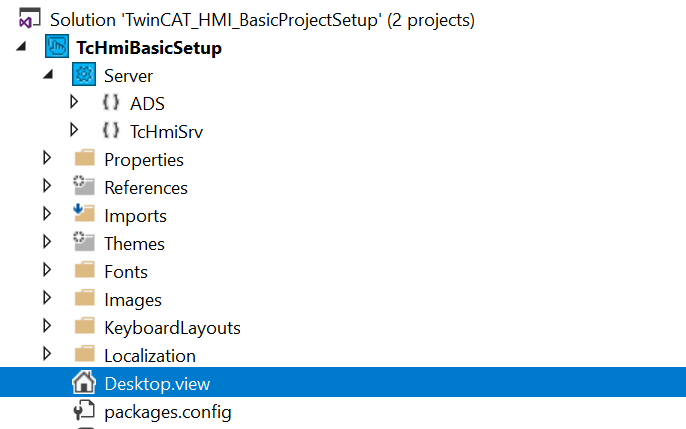 Image displaying the project structure for a Beckhoff TwinCAT HMI project within Visual Studio.