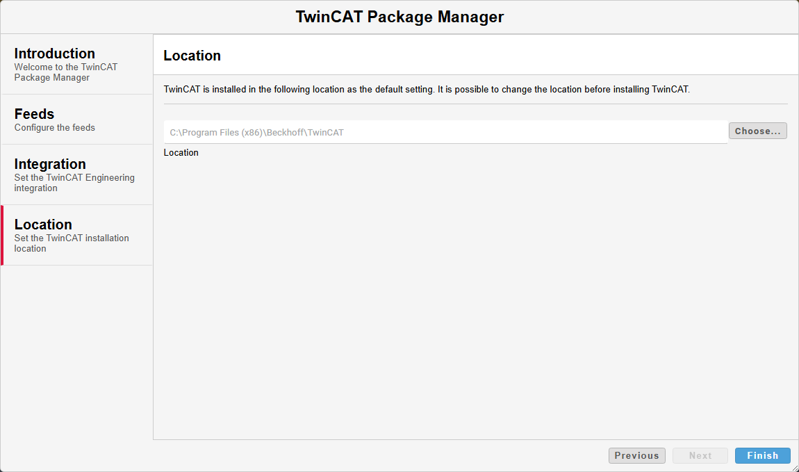 Image of a screen that is part of the TwinCAT Package Manager installation wizard for Beckhoff software.