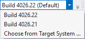 Image of a dropdown menu in TwinCAT Package Manager allowing users to select between different versions of TwinCAT software, specifically Build 4026.22 and Build 4026.21.