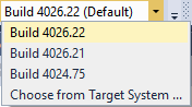 Screenshot of a dropdown menu part of the TwinCAT XAE Remote Manager Toolbar, which allows users to select specific TwinCAT 3 versions for loading