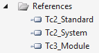 Image shows the References section in a Beckhoff TwinCAT 3 engineering environment.