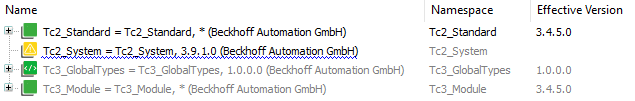 Image showing a library manager view within TwinCAT 3.